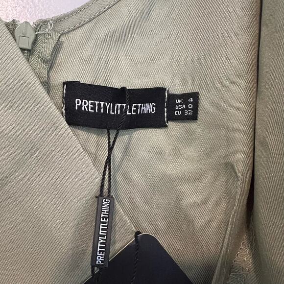 NWT Pretty Little Thing Sage Green Off the Shoulder Ruched Bodycon Dress 0 - Picture 4 of 10